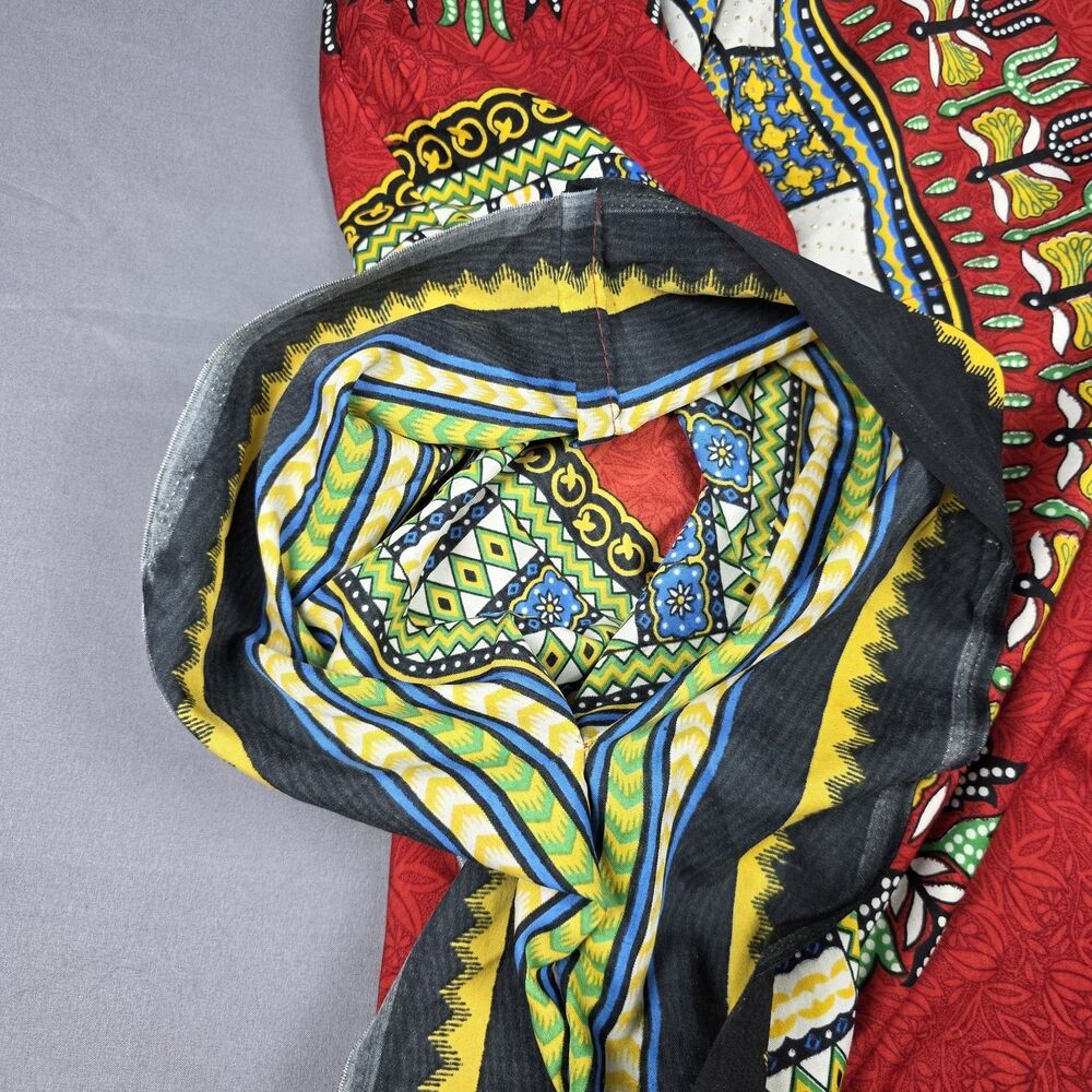 African Dashiki Maxi Dress Kaftan Caftan Red Tribal Print Boho Festival One Size - Picture 6 of 13